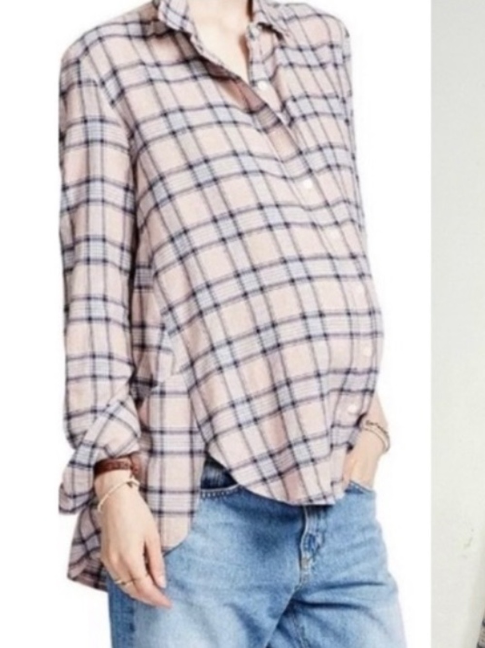 Hatch Pink Plaid Button-Up Shirt with Navy Lines